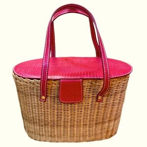 Bath & Body Works Y2K Vintage Wicker Basket Tote Natural Red Faux Crocodile